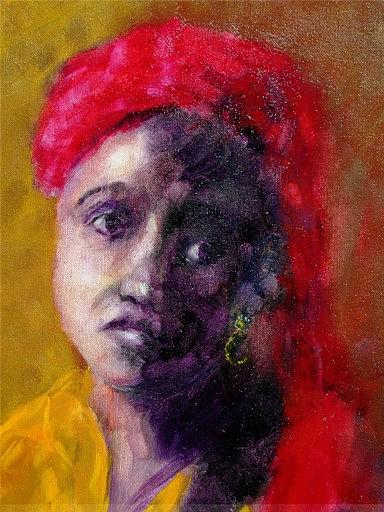 Portrait Painting - Woman with Gold Ear Ring by Michael L Brown