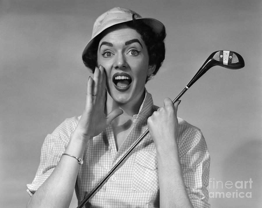 Woman With Golf Club Shouting, C.1950s Photograph by Debrocke/ClassicStock