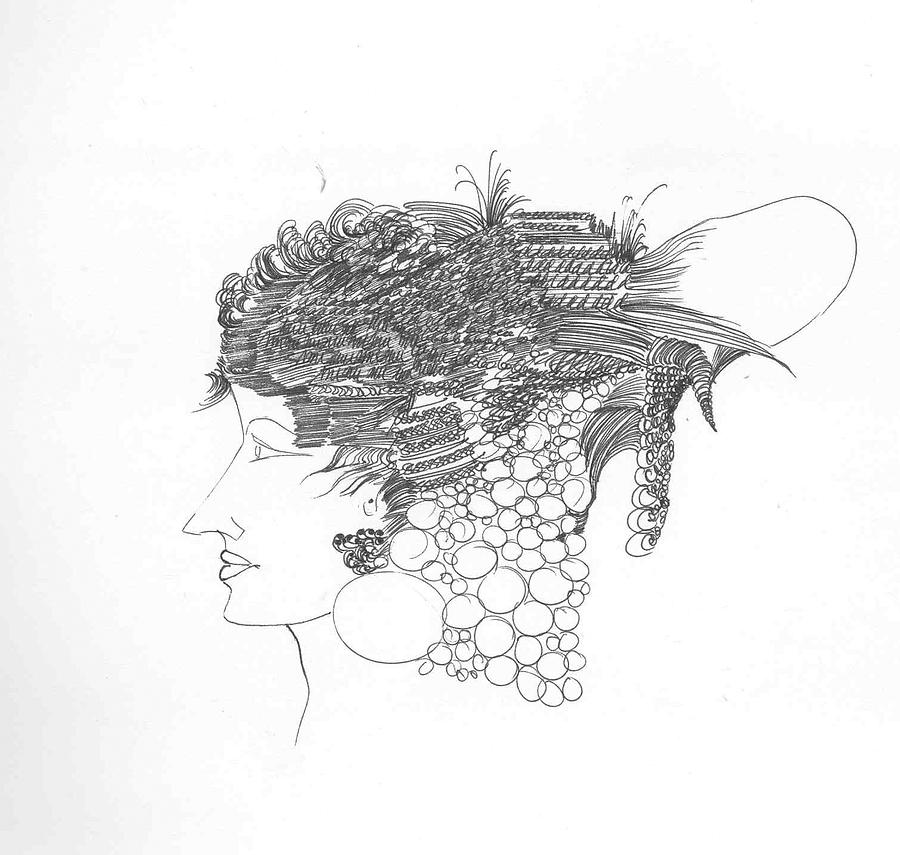 Woman with headgear Drawing by Padamvir Singh