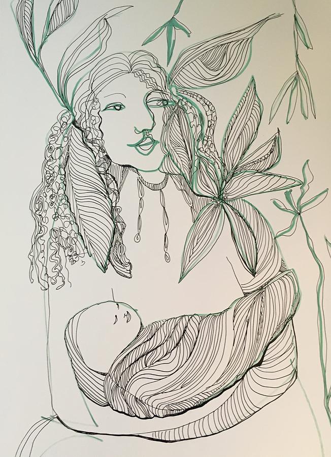 Woman With Little One Drawing by Rosalinde Reece