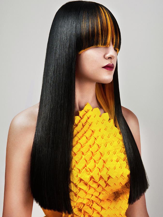 Woman With Long Straight Hair With Orange Highlights Photograph By