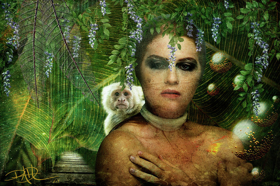 Woman with Monkey Digital Art by Ricardo Dominguez