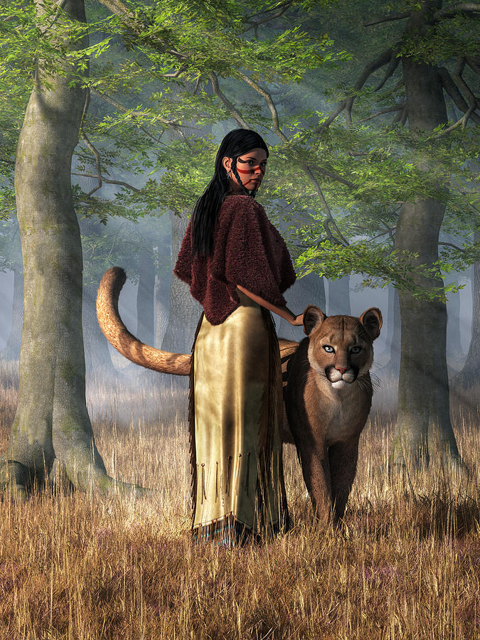 Woman with Mountain Lion Digital Art by Daniel Eskridge