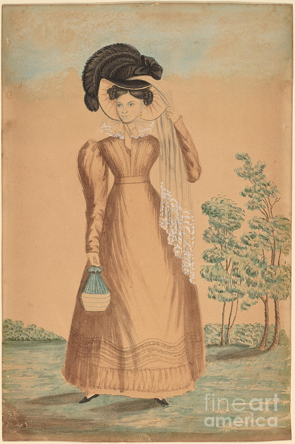 Woman With Plumed Hat Drawing by American 19th Century