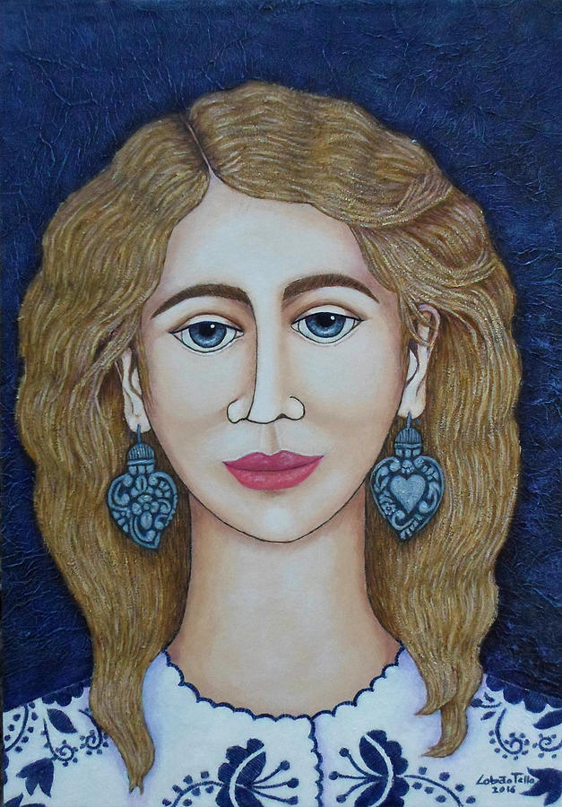 Woman Painting - Woman with silver earrings by Madalena Lobao-Tello