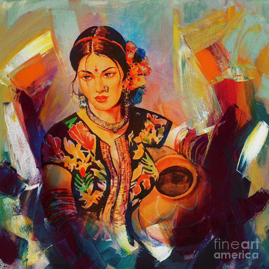 Woman with Water pot painting Painting by Gull G