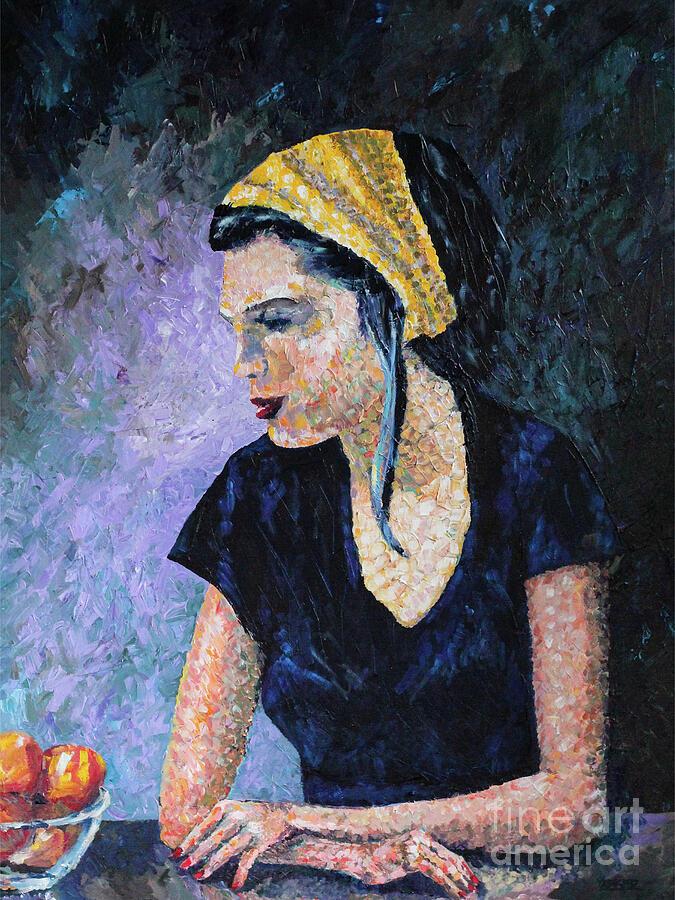 Woman with Yellow Scarf Painting by Robert Yaeger