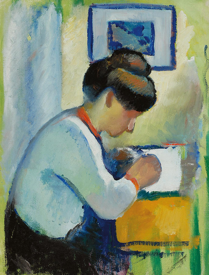 August Macke Painting - Woman Writing by Franz Marc