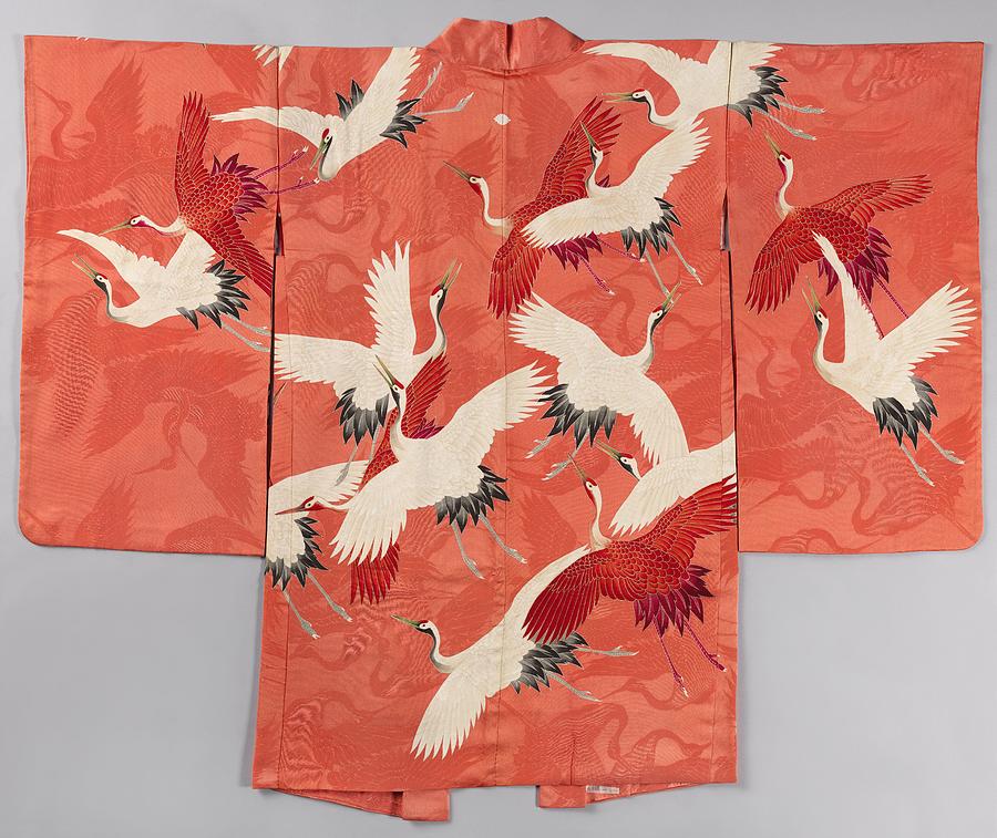 Womans Haori with White and Red Cranes Painting by Celestial Images