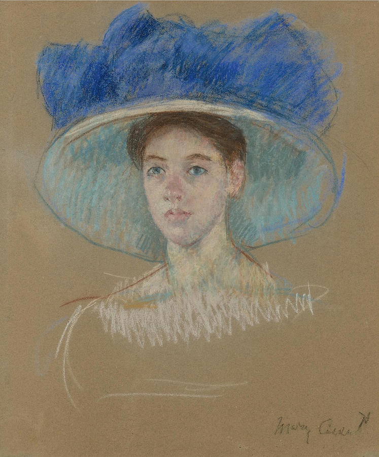 Mary Stevenson Cassatt Drawing - Womans Head with Large Hat by Mary Stevenson Cassatt