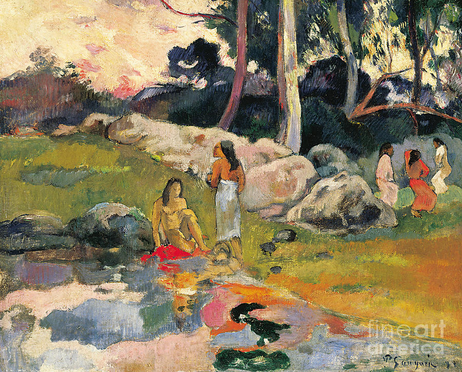 Women by the Riverside by Paul Gauguin Painting by Paul Gauguin