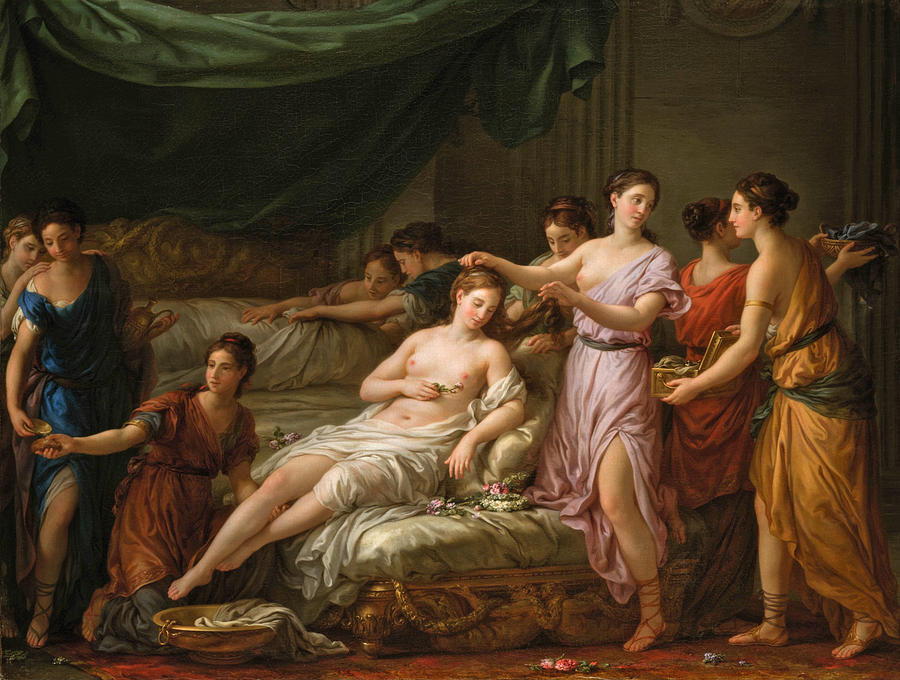 Women in Classical Dress attending a Young Bride Painting by Joseph-Marie Vien