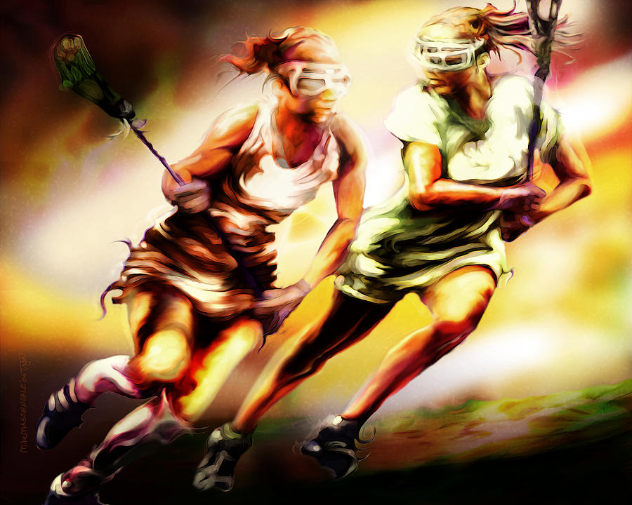 Women in Sports - Lacrosse Painting by Mike Massengale