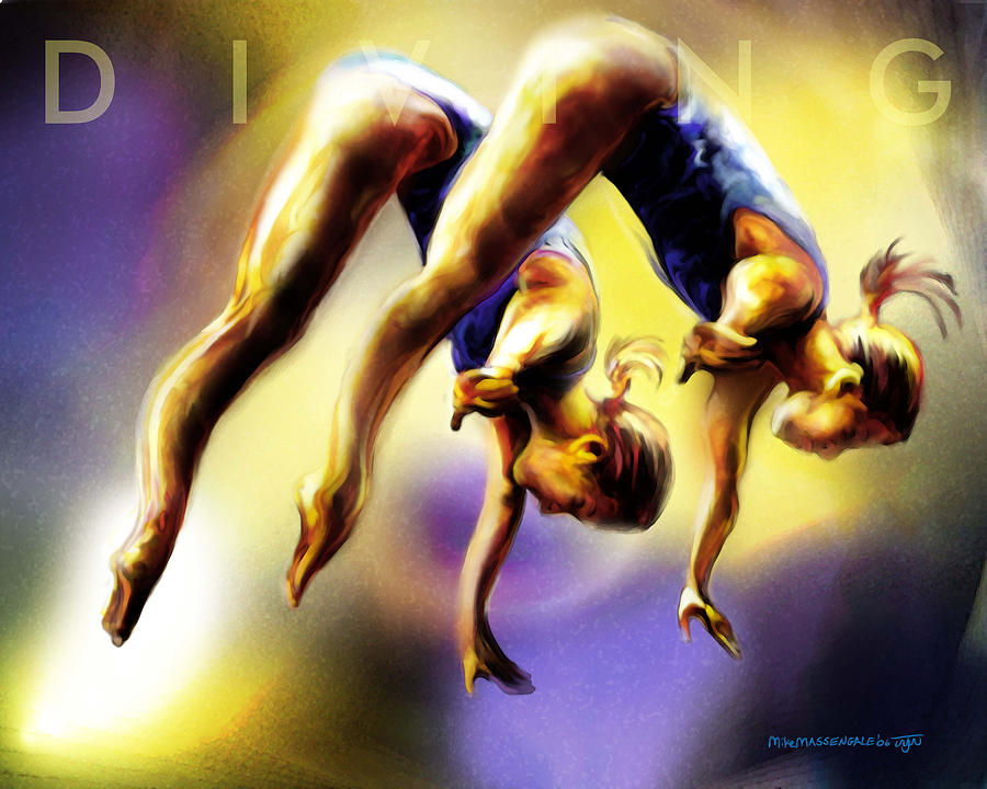Sports Painting - Women in Sports - Tandom Diving by Mike Massengale