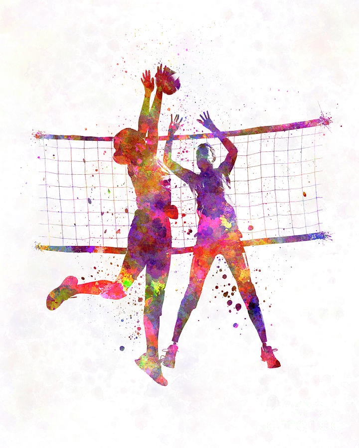 Women volleyball players in watercolor Painting by Pablo Romero