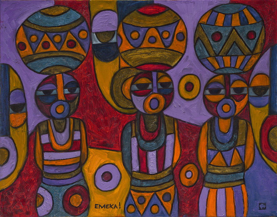 Women with Calabashes IV Painting by Emeka Okoro
