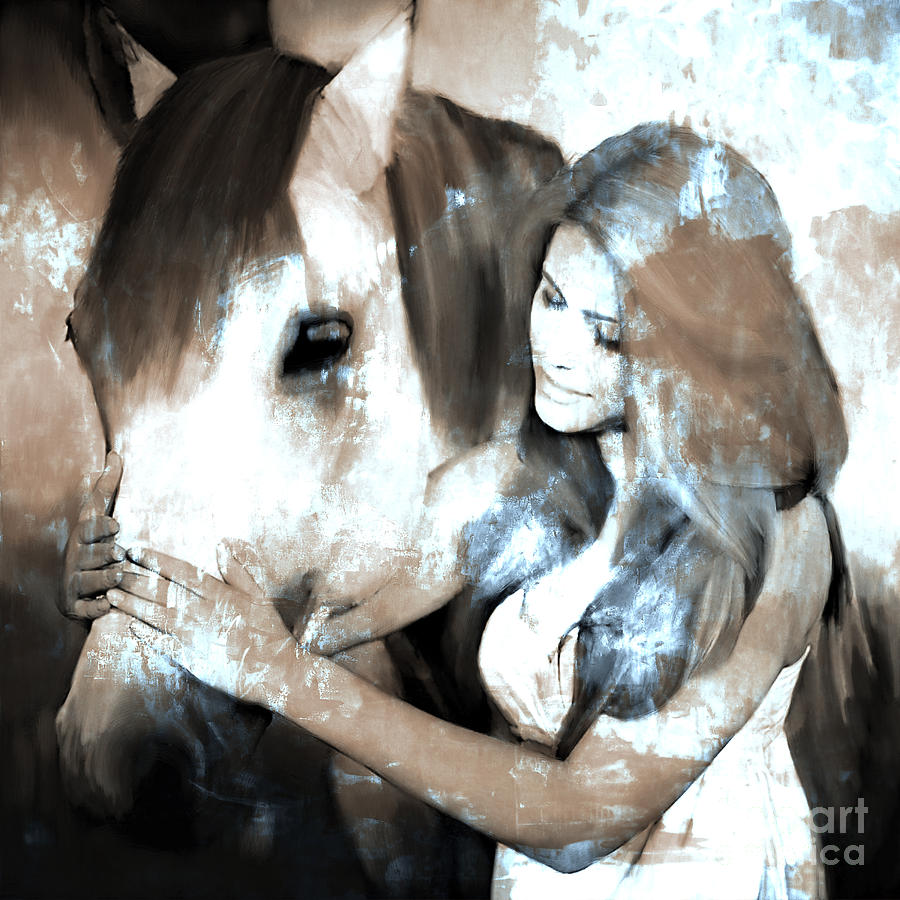 Women With Horse 001 Painting by Gull G