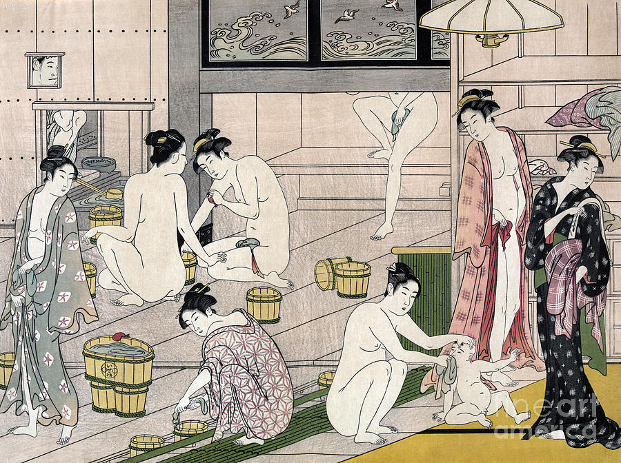 Womens Bathhouse Drawing by Torii Kiyonaga