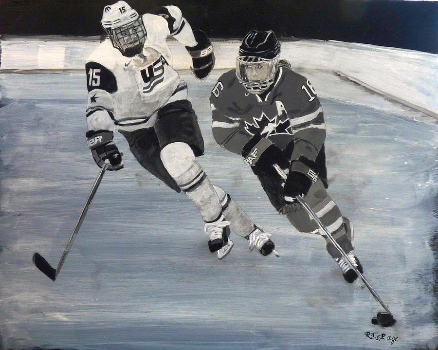Womens Hockey Painting by Richard Le Page