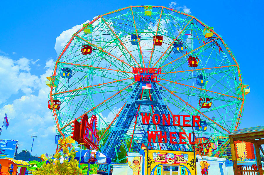 Wonder Wheel Amusement Park 7 Painting by Jeelan Clark