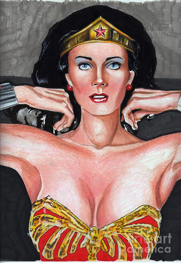 Wonder Woman Lynda Carter Drawing by Bill Richards