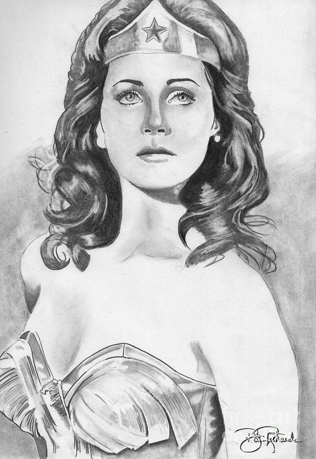 Wonder Woman Pencil Drawing by Bill Richards