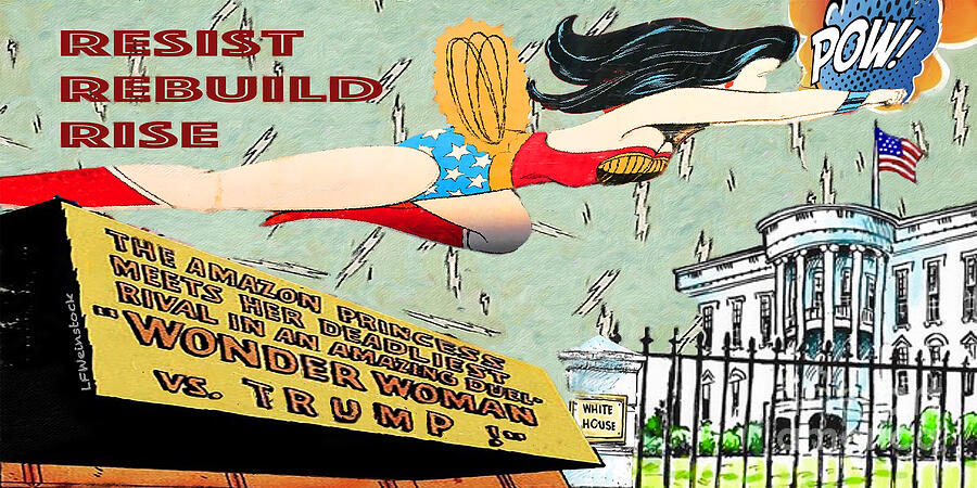 Wonder Women vs Trump  Mixed Media by Linda Weinstock