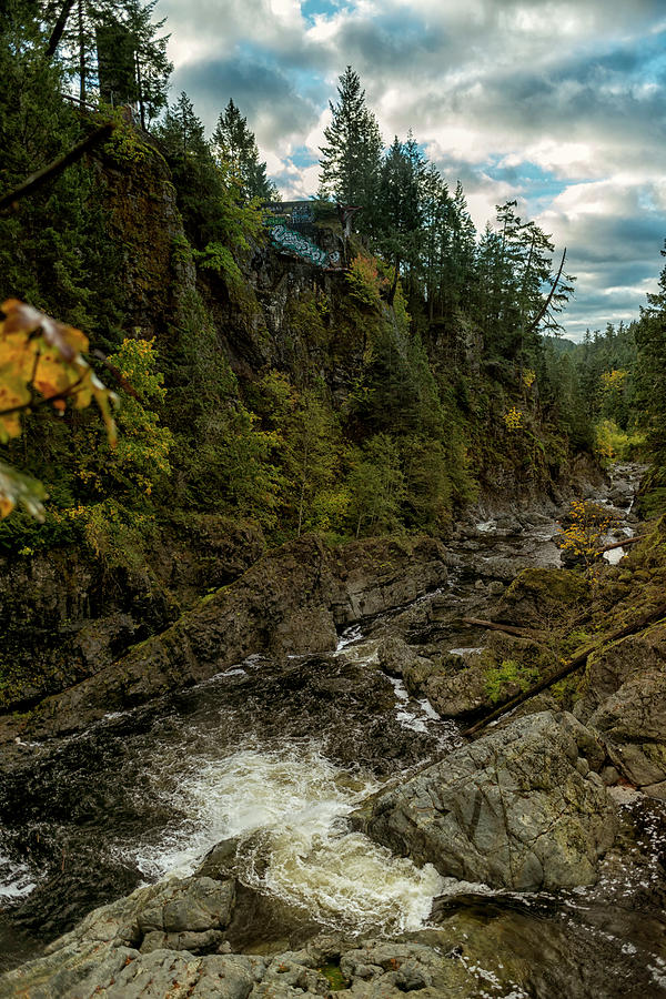 Wonderful Sooke Potholes valley view in the morning with abandoned ...