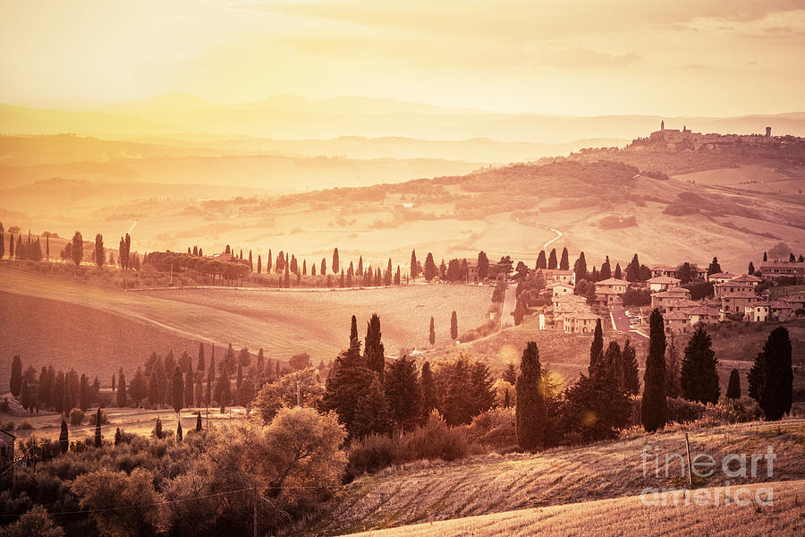 Wonderful Tuscany landscape with cypress trees, farms and small medieval towns Photograph by Michal Bednarek