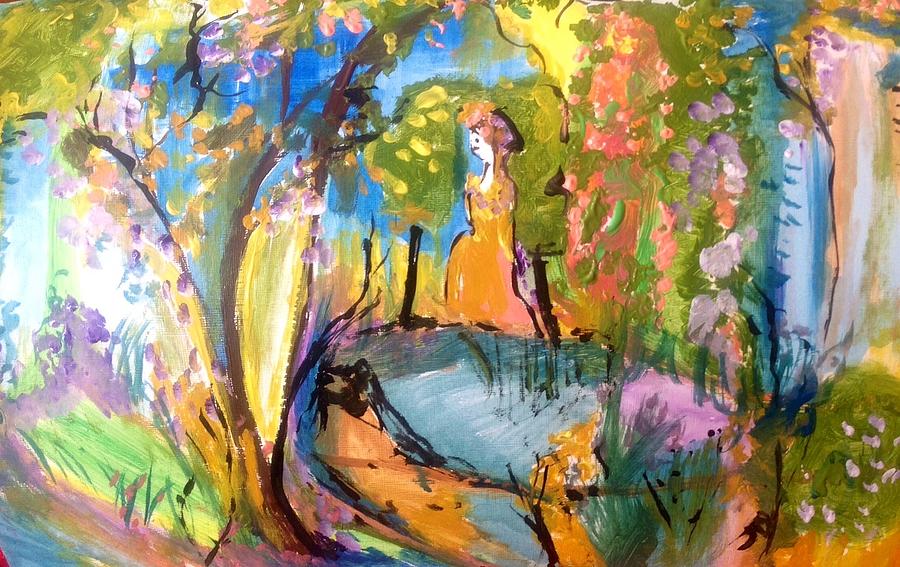 Wondering in the garden Painting by Judith Desrosiers