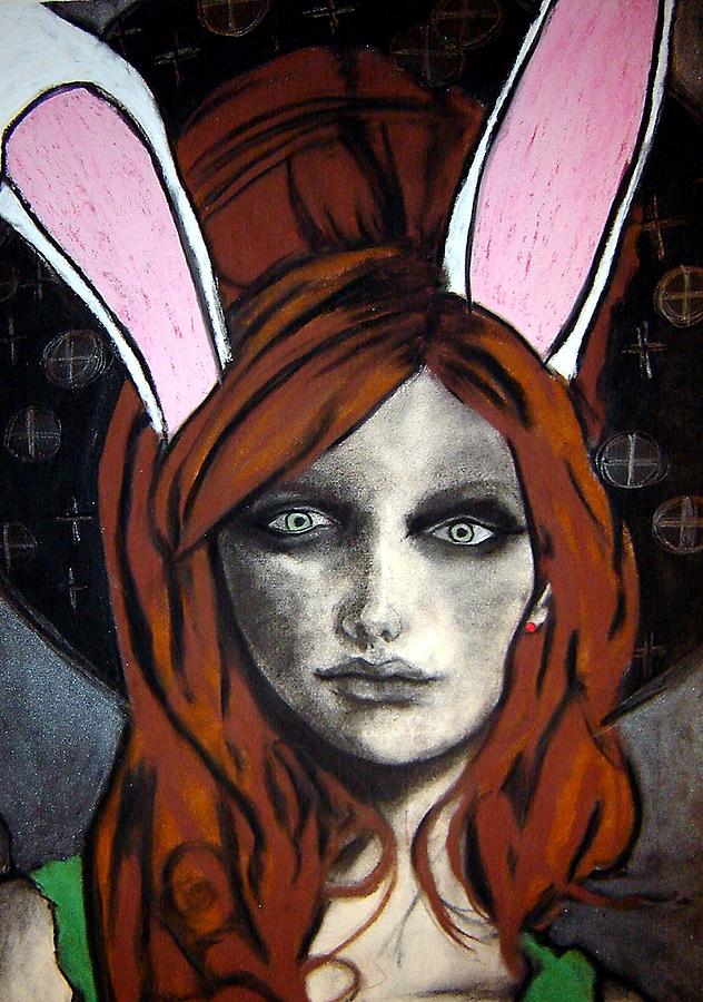 Portrait Drawing - Wonderland Girls - bunny ears close up by Chrissa Star