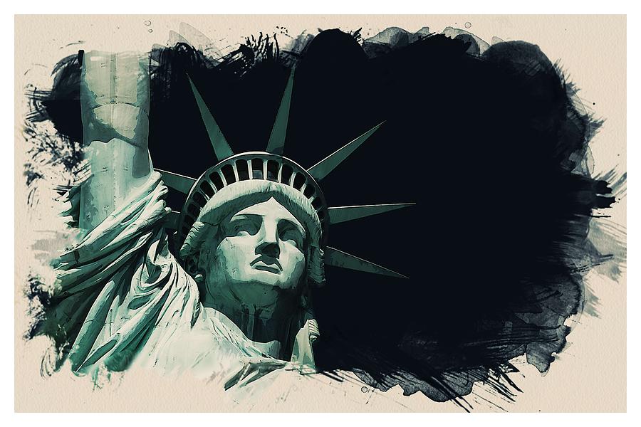 Wonders of the Worlds - Lady Liberty of New York 2 Painting by Celestial Images