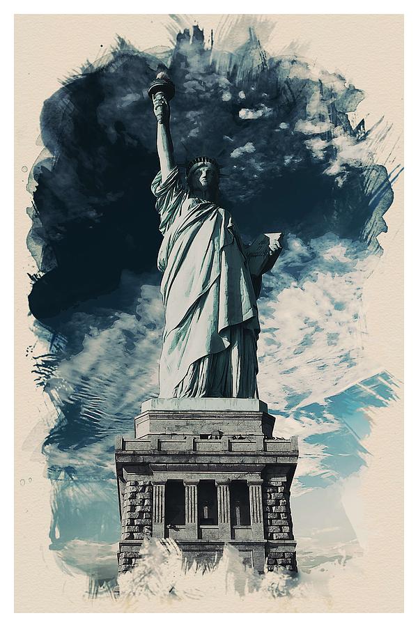 Wonders of the Worlds - Lady Liberty of New York Painting by Celestial Images