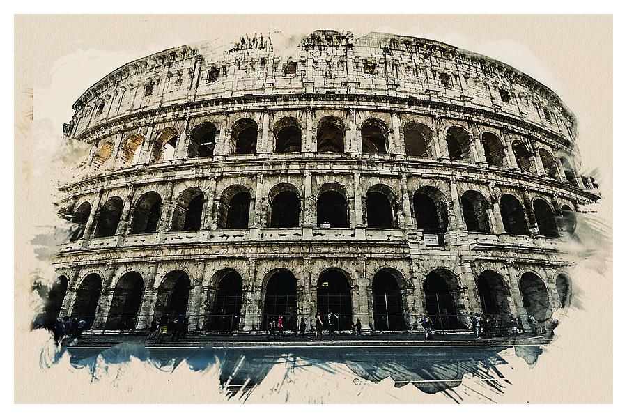 Wonders of the Worlds - Rome Monument Colosseum Italy Painting by Celestial Images