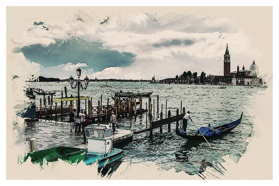 Wonders of the Worlds - Venice Gondola Water Venezia Europe Painting by Celestial Images
