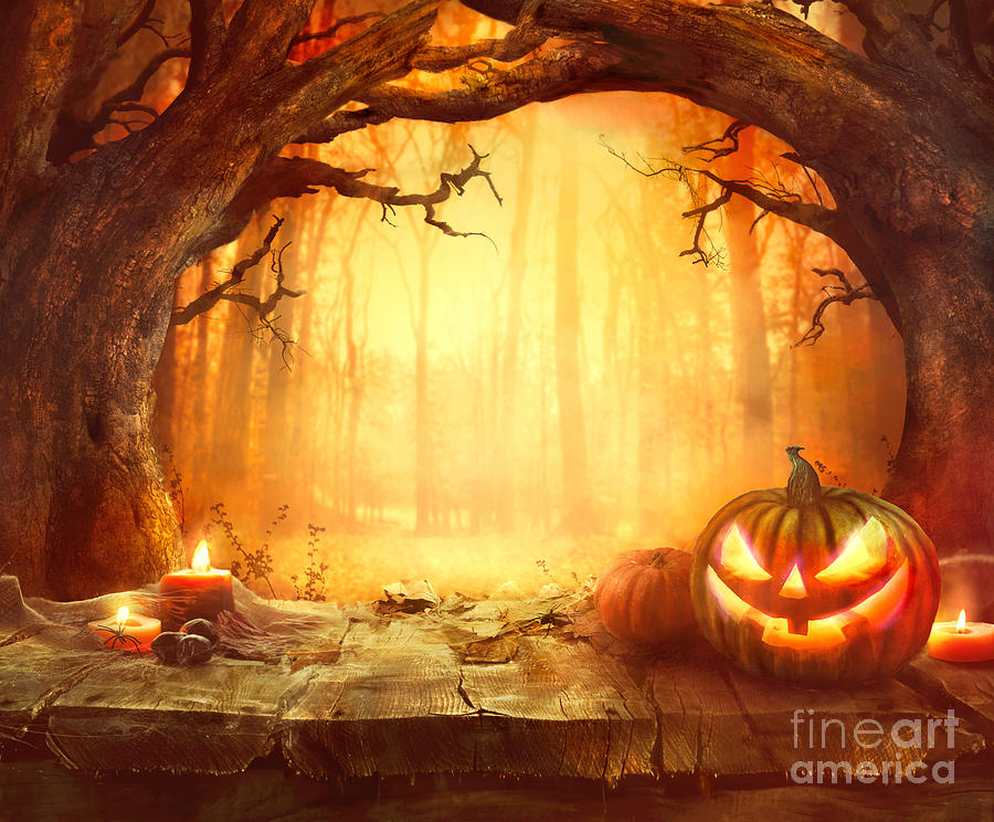Halloween Photograph - Wood background for Halloween by Mythja Photography