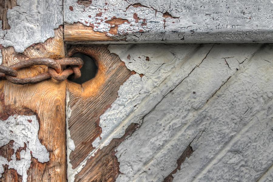 Wood Door With Chain Barn Distressed  Photograph by Jane Linders