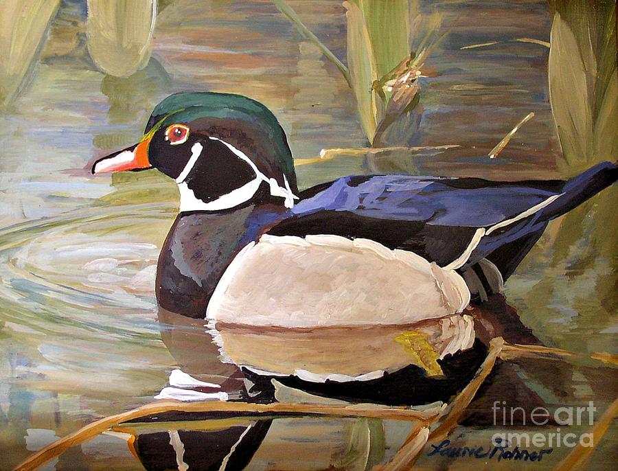 Wood Duck on Pond Painting by Laurie Rohner