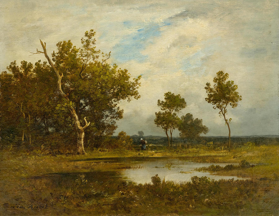 Wood Gatherer at a Pond Painting by Leon Richet