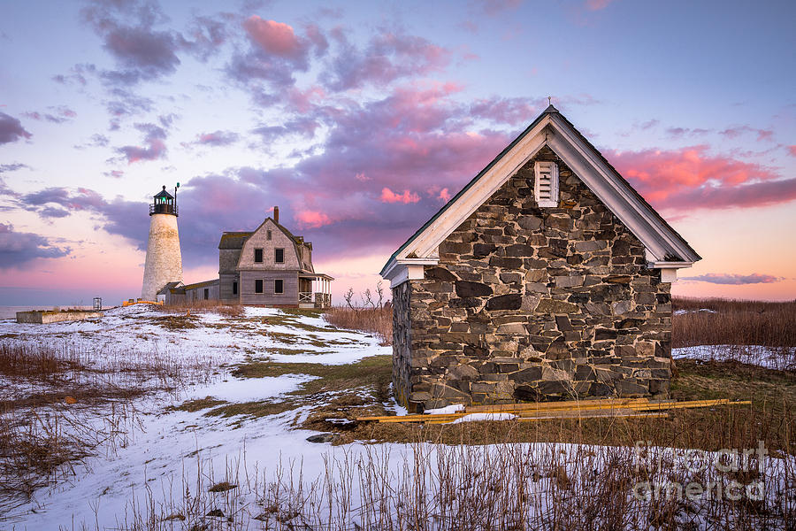 Sunset Photograph - Wood Island Lighthouse in Winter by Benjamin Williamson