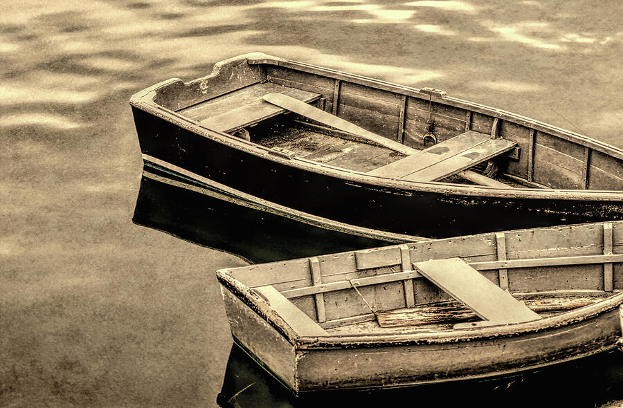 Boat Photograph - Wood Rowboats Sepia Distressed by David Smith