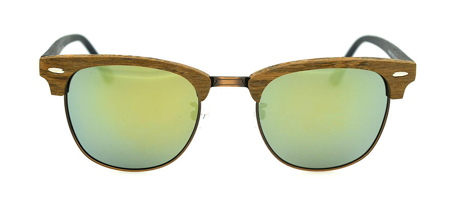 Wood Texture Acetate Semi-rimless Frame With Gold Mirror Lens