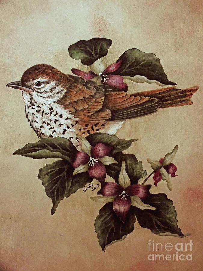 Wood Thrush - Vintage Painting by Cindy Treger