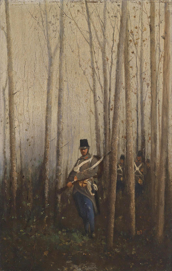 Wood with Soldiers Painting by August von Pettenkofen