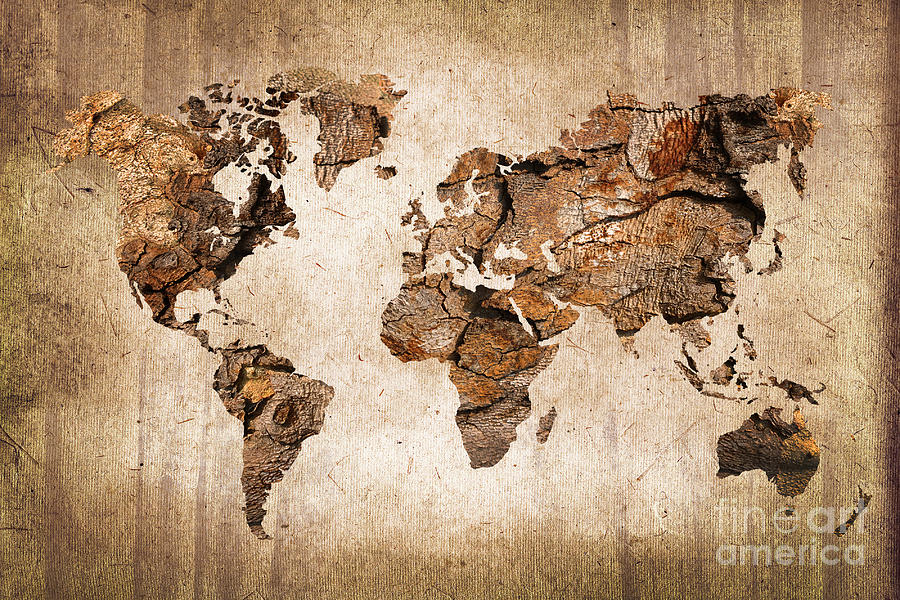 Wood World map Photograph by Delphimages Map Creations