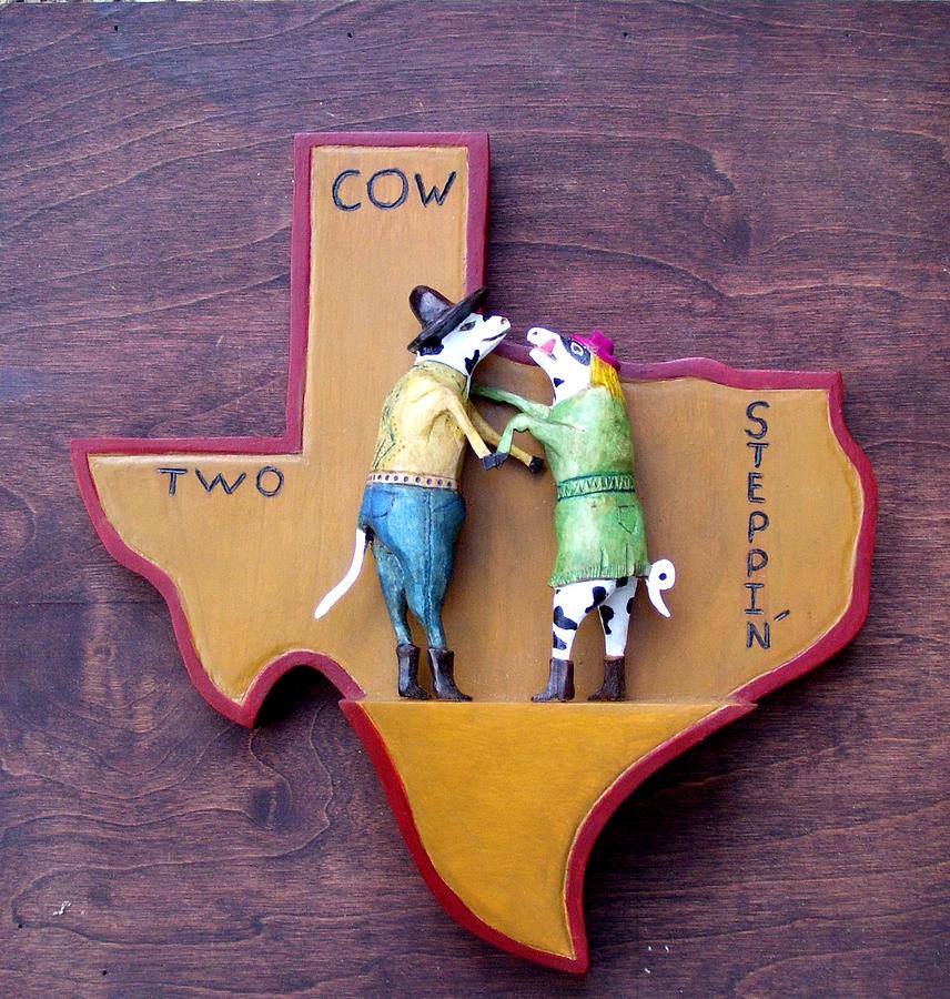 Texas Sculpture - Woodcrafted 2 COW STEPPIN by Michael Pasko Texas Sculpture - Woodcrafted 2 COW STEPPIN by Michael Pasko