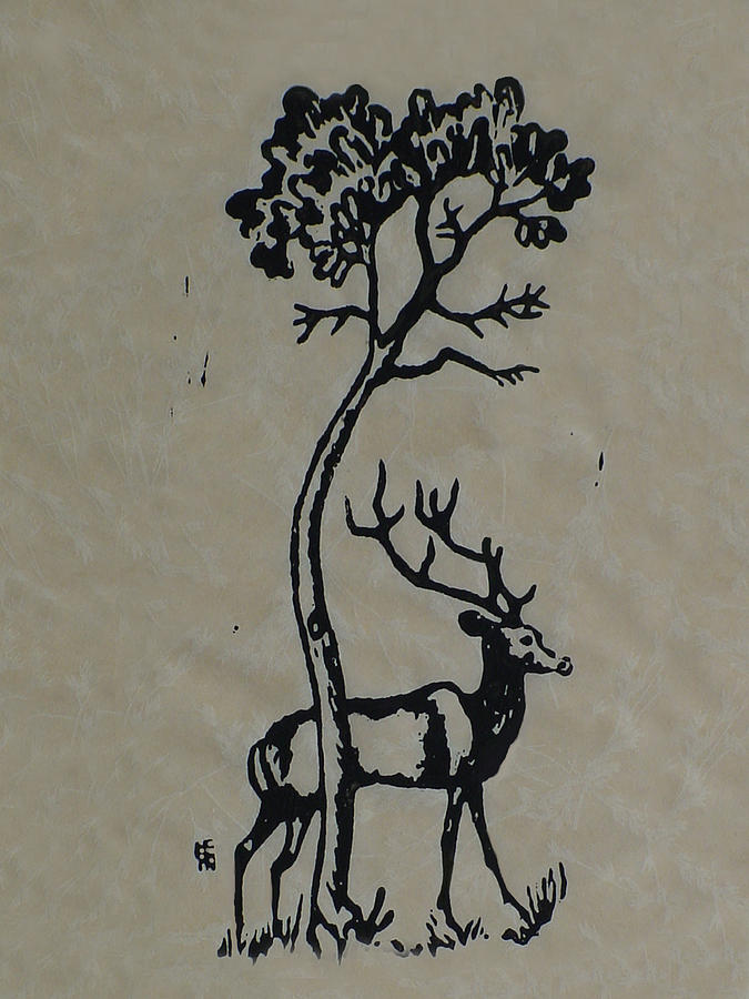 Woodcut Deer Mixed Media by Shirley Heyn