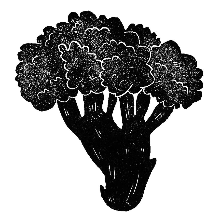 Woodcut Vegetables And Fruits Broccoli Digital Art