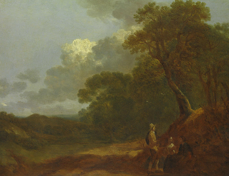 Wooded Landscape with a Man Talking to Two Seated Women  Painting by Thomas Gainsborough