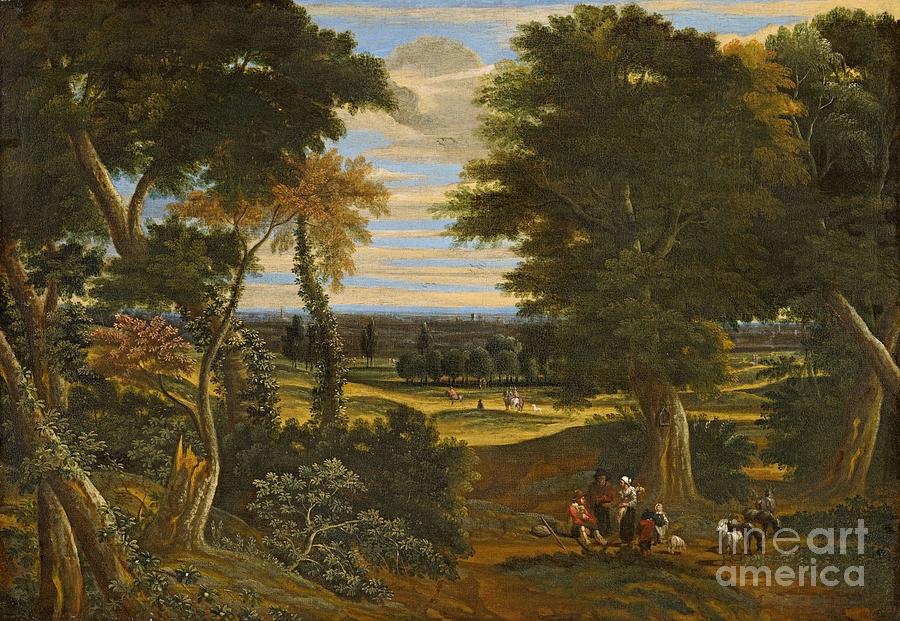 Wooded Landscape With Shepherds And Horsemen Painting by MotionAge Designs